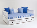 Sofás cama de madera 208 x 100 x 92 cm - blanco-azul - 2 cajones y estructura tipo diván